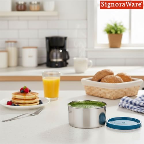 Image of SignoraWare Ample Stainless Steel Container | Airtight & Leakproof | Dishwasher Safe | Durable Storage Solution | Ideal for Kids, Office, School, Picnic & Outdoor Use (225ml | TBlue)