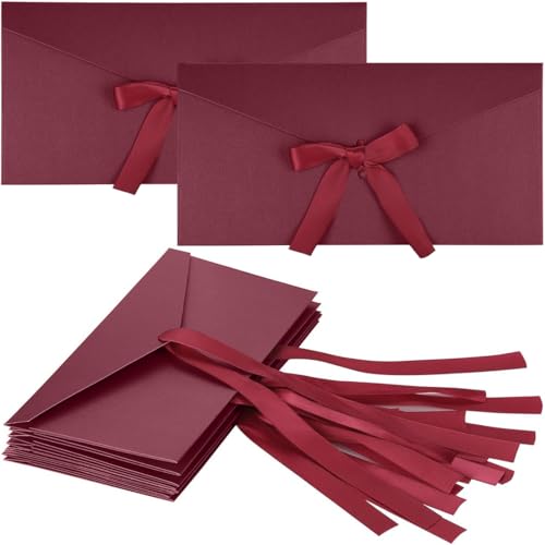 PNPGDYK 10 peças vintage kraft fita envelope, presente envelopes de cartão de casamento festa escritório (22 x 11 cm) - fita vermelha