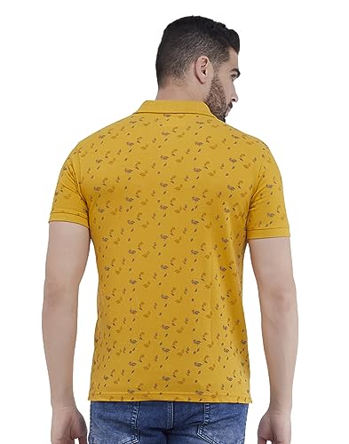 Image of PRORIDERS Half Sleeve Cotton Blend Regular Fit Men's Polo with Snap Button and Floral Print for Casual wear T-Shirt