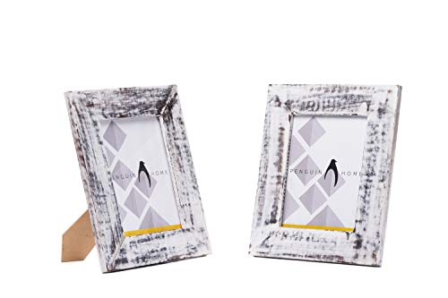 Penguin Home Set van 2 fotolijstjes - hout-6 "x 4"-handgemaakte afwerking, gewassen wit, (15 X 10 cm)