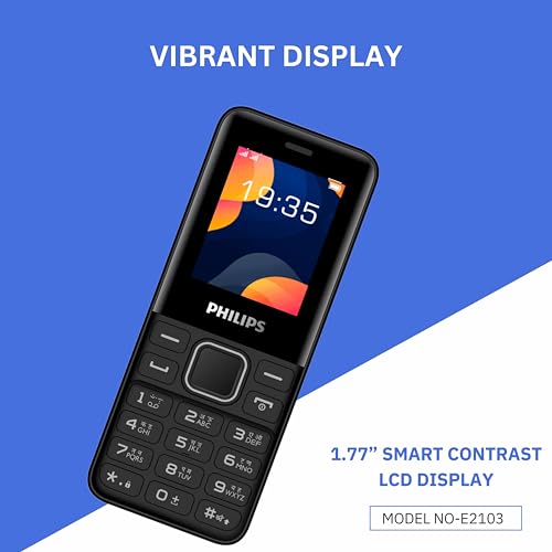 Image of Philips All-New E2103 Sleek & Stylish |Keypad Mobile with 1.77 inch Screen|1000 MAH Battery | 2030mm Speaker| Wireless FM | Bright Torch|Black