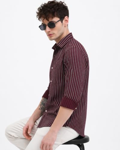 Image of Youth First Men's Cotton Blend Casual Shirt | Regular Fit Solid Full Sleeve Button Down Collared Shirts | Comfortable Formal Office Business Casual for Men
