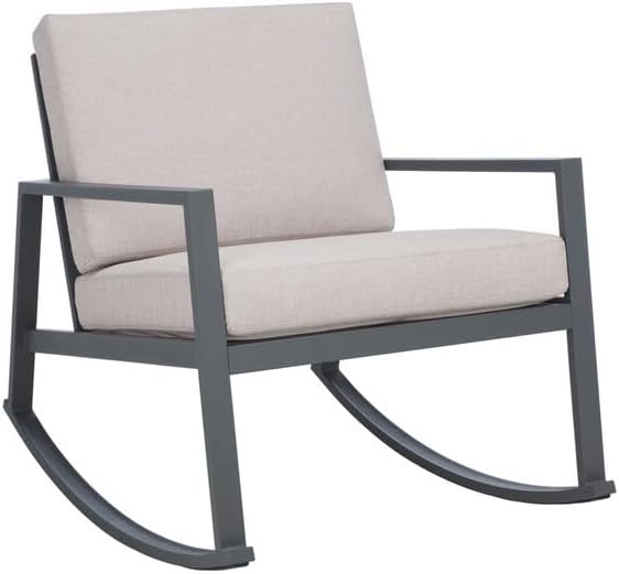 SAFAVIEH PAT7727B Outdoor Collection Cantor Light Grey Cushion Rocking Chair