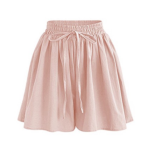 Gooket Women's Summer Chiffon Wide Leg Shorts High Waist Culottes Shorts with Decorative Drawstring Pink Tag XL-US 8