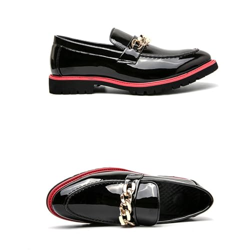 Santimon Men's Patent Leather Chain Penny Loafers Slip-On Moc Toe Chunky Dress Shoes for Weddings, Parties & Formal Events2