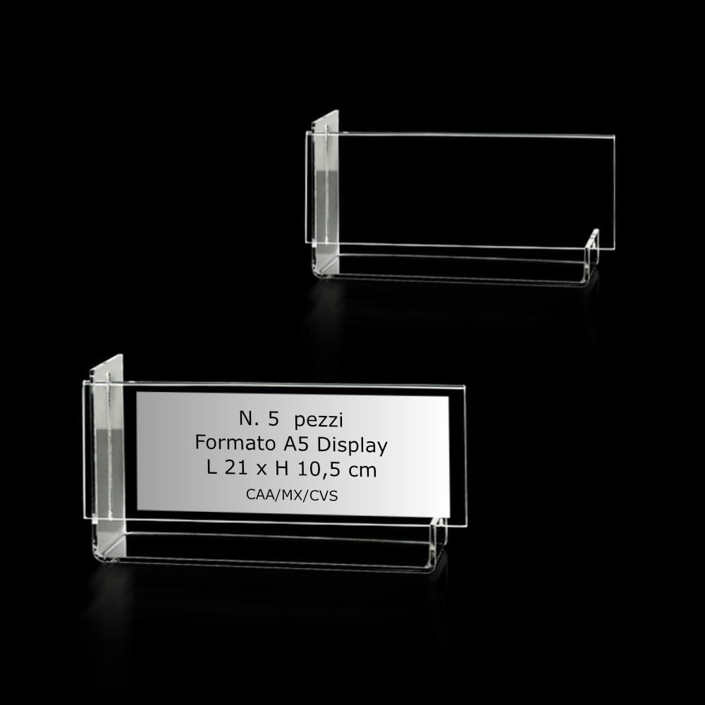 Cavalieri segnaposto da tavolo in acrilico trasparente display espositore con nome posto numero prezzo da scrivania banco vari modelli e misure (N. 5 pz. f.to A5 Display)