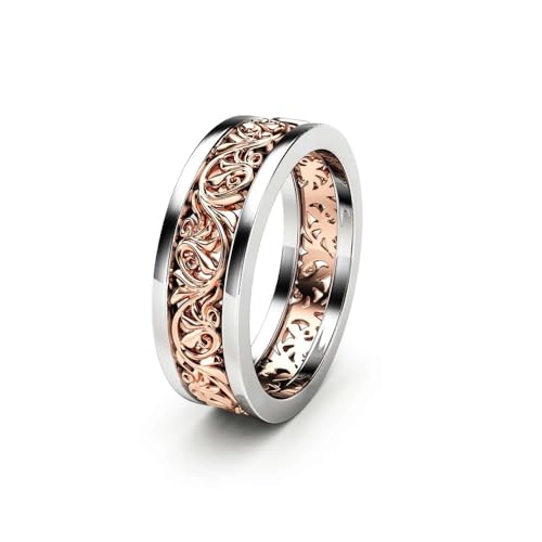 Filigree Unique Laef Design Unisex Wedding Engagement Band Ring for Women in 925 Sterling Silver Two Tone Gold Finish