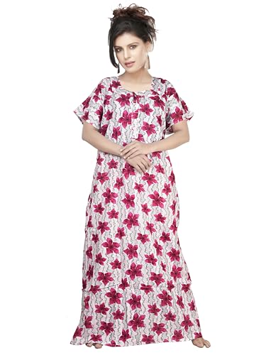 Image of PNAEONG Women's Printed Cotton Nighty, Gown Maxi - Free Size White