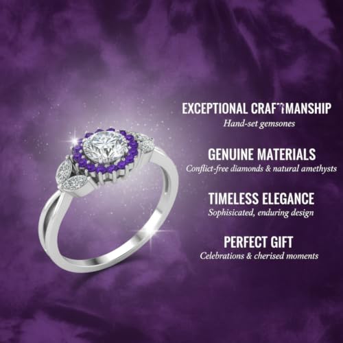 Image of 55Carat Choose Your Gemstone Flower Halo Split Shank Diamond CZ Ring Sterling Silver Round Shape Halo Engagement Rings Everyday Jewelry Wedding Jewelry Handmade Gifts for Wife US Size 4 to 12