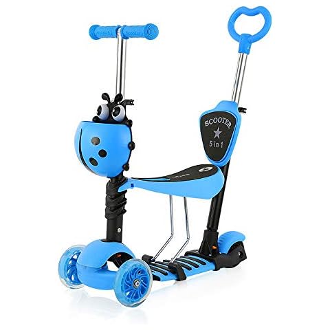Dripex 5-in-1 Kids Scooter - 3 Wheels Scooter Kick Scooter with Adjustable Removable Seat and Push Handle -Toddler Scooter with Flashing Led Light Up Wheels(Blue) Cover