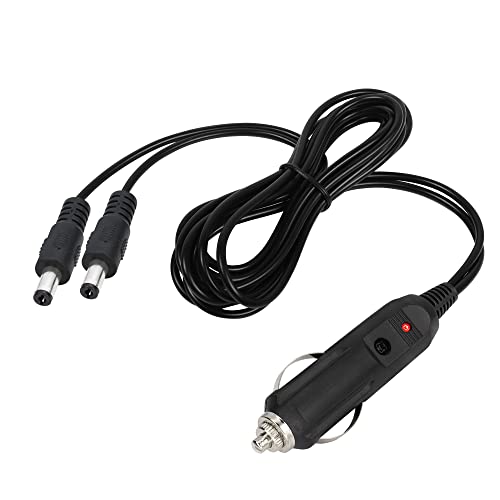 PNGKNYOCN Adaptateur d'alimentation allume-cigare de voiture vers 2 prises CC 5,5 x 2,1 mm, mâle vers mâle 12 V CC vers double câble de dérivation CC pour lecteur DVD portable double écran (1,5 m)