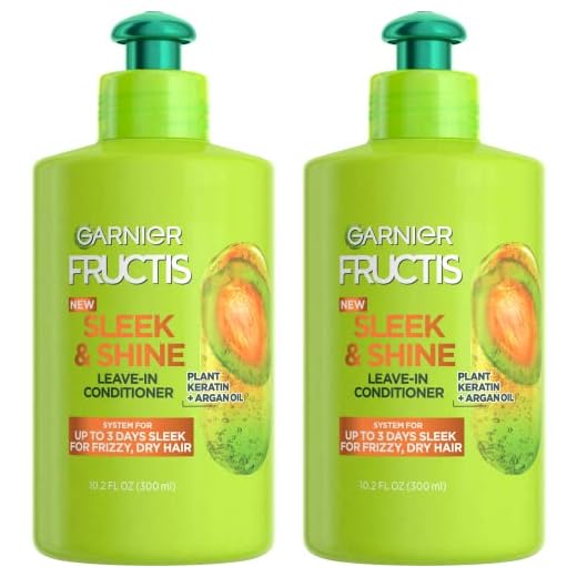 Garnier Fructis Sleek & Shine Leave-In Conditioning Cream for Frizzy, Dry Hair, Plant Keratin + Argan Oil, 10.2 Fl Oz, 2 Count (Packaging May Vary)