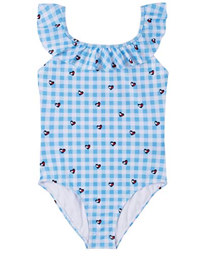 Tommy Hilfiger Girls  One-Piece Swimsuit, Pull-On Bathing Suit & Bikini Alternative, S21 Azure Blue, L12 14