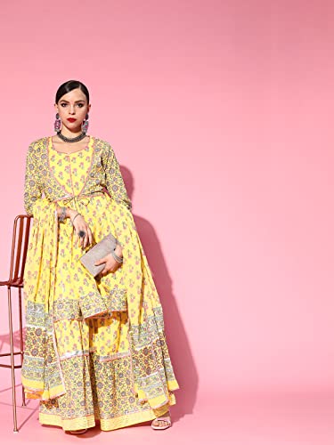 Image of ishin Women's Cotton Kurta With Sharara & Dupatta