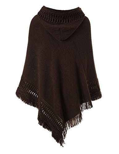 Womens Knitted Hooded Poncho Tops Shawl Cape Batwing Blouse with Fringed Sides for Lady2