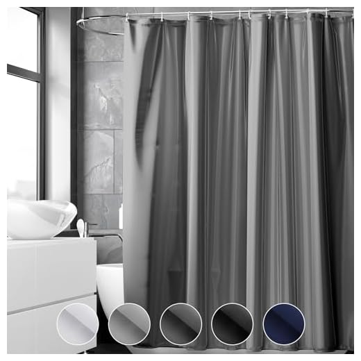 REDKEY Duschvorhang 180x220 cm, Anti-schimmel Badvorhang, Waschbar Schnelltrocknend Wasserabweisend PVC Textil, Antibakteriell Badewanne Vorhang mit 12 Haken für Bad Dusche, Dunkelgrau