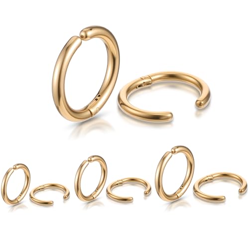 8 Pieces Clip on Earrings Gold Non-Piercing Fake Hoops for Men Women Cool Stainless Steel Clip on Earring Unisex Hoop Ear Clips Gifts Set Four Pairs of Different Sizes