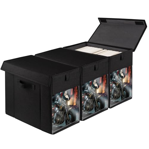 Image of 3 Pack Comic Book Storage Box with Lid for Modern Age, Collapsible Magazine Organizer with Clear Window, Black