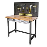 Seville Classics Pegboard Workcenter with 23 Peg Hook Assortment and Drawer Table, 48', Satin...