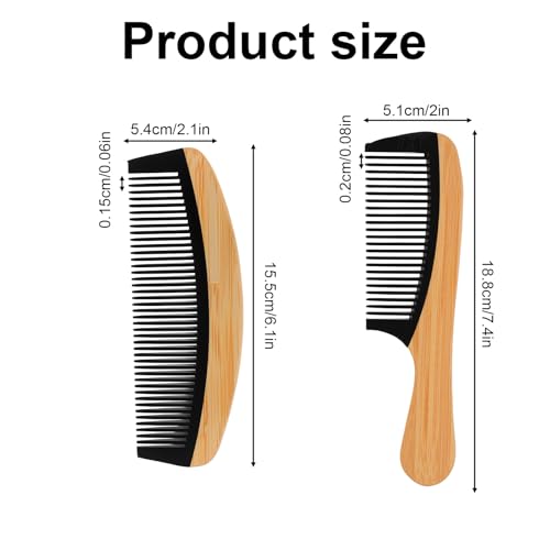 Set de 2 peines finos de madera natural hechos a mano miniatura 2