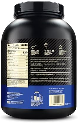 Optimum Nutrition Gold Standard 100% Casein Wolno przyswajalna odżywka na noc z cynkiem, magnezem i aminokwasami, wspomagająca wzrost i odbudowę mięśni, smak Creamy Vanilla, 55 porcji, 1,82 kg