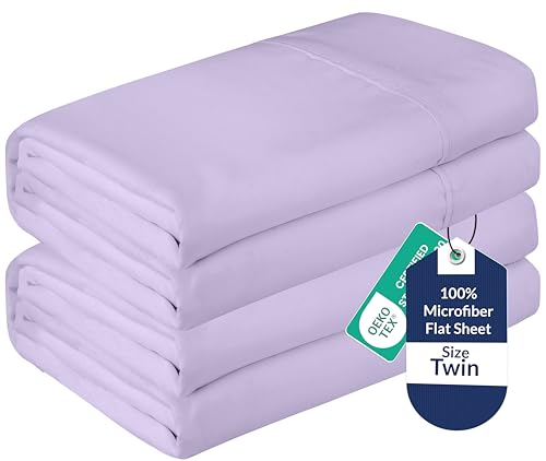 Image of Royale Linens 2 Pack Bulk Flat Sheet Set - Top Sheets - Soft 1800 Microfiber - Wrinkle & Stain Resistant - for Hotel, Massage Table, Hospital, Dorm - Twin Flat Sheet Sold Separately (Twin, Lavender)