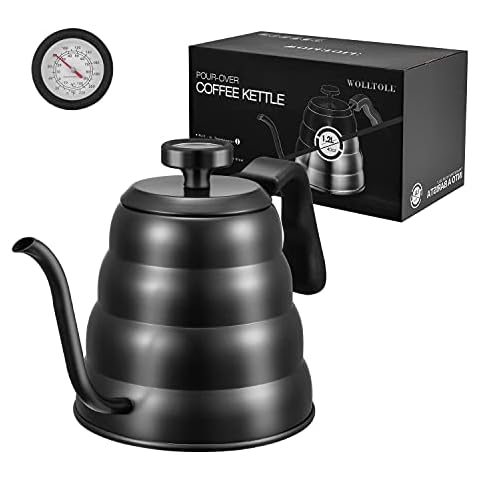Non-stick Coating Stainless Steel Tea Coffee Kettle with Thermometer, Gooseneck Thin Spout for Pour Over Coffee Pot, 40oz/1.25L, Stovetop & Microwave Safe Cover