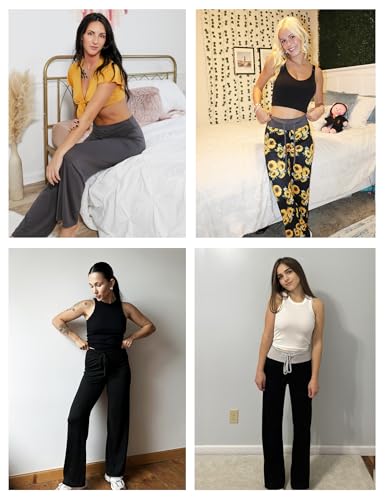 Ekouaer Women's Pajama Pants Wide Leg Yoga Pants Lounge Drawstring Pants Comfy Stretch Plaid Pj Bottoms3