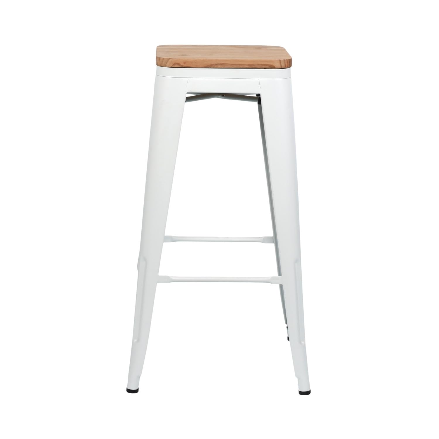 THINIA HOME Pack 2 Taburetes Medios Industriales Apilables de Acero y Madera 43x43x76cm