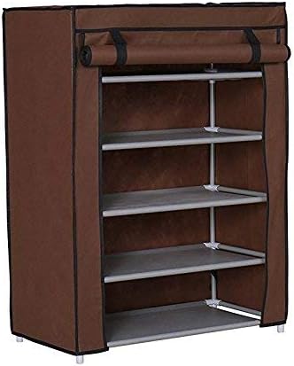 BucketList ® 5 Tiers Multi-Purpose Matte Finish Rack Storage Organizer with Iron and Nonwoven Fabric with Zippered Dustproof Cover (Brown)