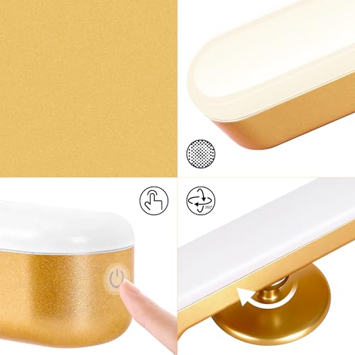 Image of cambk Set of 2 Wireless Vanity Makeup Lights for Mirror, Rechargeable LED Stick On Light Bar for Bathroom Mirror with Dimmable 3 CCT, Long Battery Life Cordless Light for Vanity Desk(Gold)