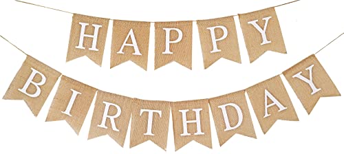 Happy Birthday Bannner Pre Strung Burlap Happy Birthday Sign for Birthday Party Decorations by CROWNOS - Used condition - US$8.90