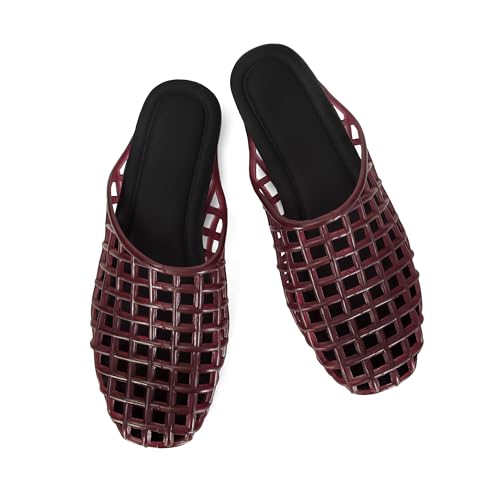 Image of Women's Red Jelly Mesh Slides, Comfortable Flat Slip On Sandals, Casual Summer Beach Slippers