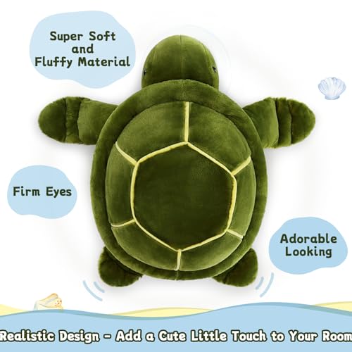 Image of MorisMos 18 inch Turtle Stuffed Animal, Fluffy Stuffed Turtle Plush Pillow Toy, Soft Sea Turtle Stuffed Animal Plush, Gift for Kids, Boys, Girls Birthday Chrismas, Green
