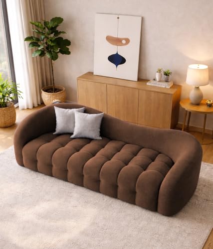 Image of Casaliving Ariana Modern Premium Boucle Fabric Sofa, Upholstered 3 Seater Sofa Set for Living Room, (Brown Colour) Premium Boucle Fabric Sofa