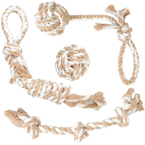 Fida Dog Rope Toys 4 Pack, Puppy Teething Sturdy Cotton Chew Tug Ropes Indoor/Outdoor, Exercise Interactive Tug O'War Toys Set for Boredom Small-Meidum Dogs
