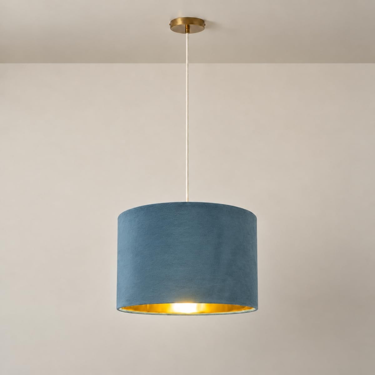 CGC Lighting Indoor Ceiling Lampshade Velvet Fabric Lamp Shade 30cm Diameter Gold Reflective Inner Drum Pendant Table Lamp Bedroom Dining Room Lounge (Teal & Gold)