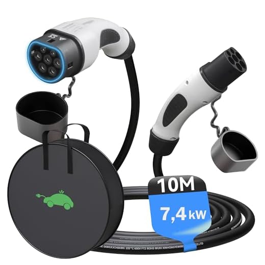 K.H.O.N.S. Typ 1 till typ 2 EV laddkabel 16 A elektrisk fordonskabel 16 ampere elektrisk billaddare kabel typ 1 till typ 2 EV kabel 5 M