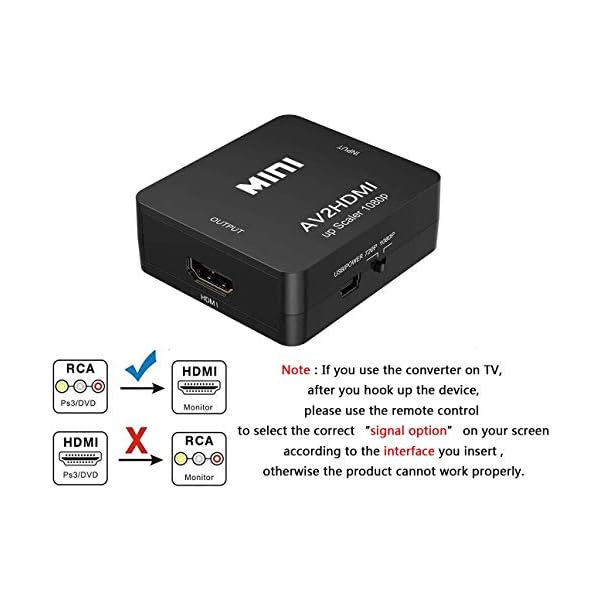 RCA-zu-HDMI-Konverter,1080P-Mini-Cinch-CVBS-AV-zu-HDMI-Video-Audio-Wandleradapter, unterstützt PAL / NTSC mit USB… – Bild 4