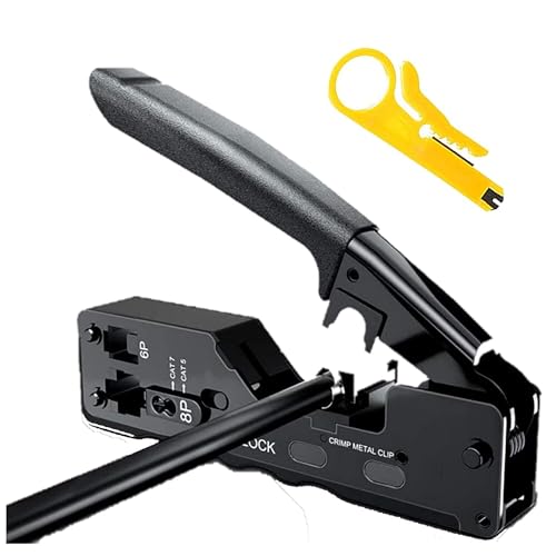 Image of Xikkart Crimping Tool, Rj45 Wire Cutter, Tool Kit, for Cat5 Cat5E Cat6 Network Connectors Cat6A Cat7 Shielded Modular Plugs Rj45 Rj12 Rj11 Crimp Tool (Strip Cut and Crimp All-in-One) - Black