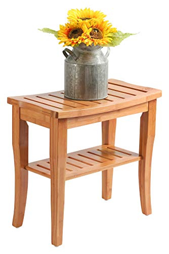 Premium Bamboo Shower Bench with Shelf - Wooden 2-Tier Bathroom and Shoe Organizer with Storage Shelf