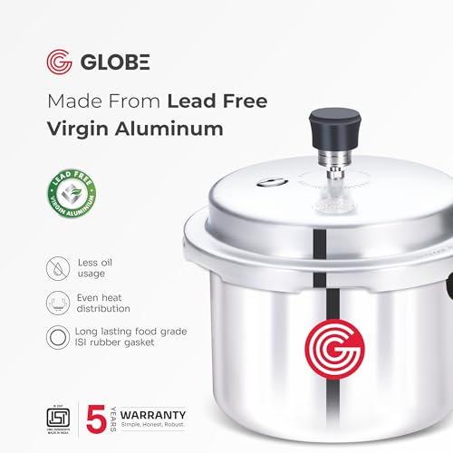 Image of Globe Meta Cook 2 Litre Aluminium Outer Lid Induction Base Pressure Cooker (Silver) | BIS & ISI Certified | 6 Years Warranty