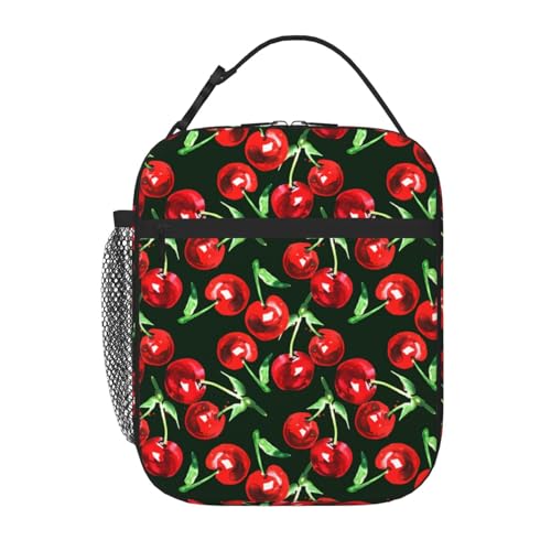 UEQIKI Cherry Watercolor Insulated Lunch Bag for Women & Men