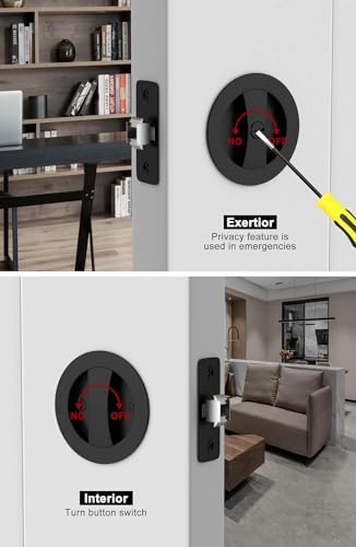 Image of goldenwarm Matte Black Pocket Door Lock, Privacy Round Pocket Door Hardware Not-Adjustable 2-3 /8 inch Latch, Pocket Door Handles for Pocket Doors Sliding Doors 1 Pack