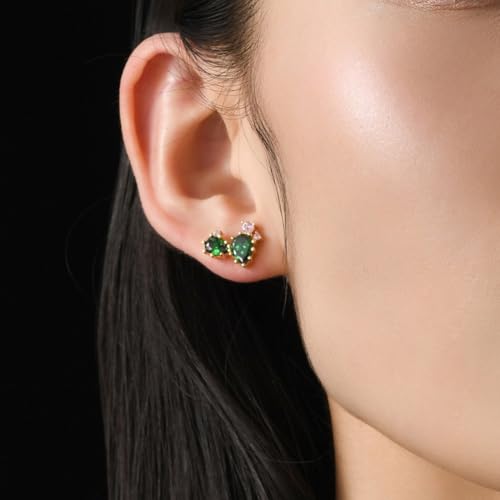 14k gold-plated Green And Pink 5A Cubic Zirconia CZ Asymmetric Cactus And Flower Stud Earrings丨925 Sterling Silver Ear posts丨Trendy Jewelry Alluring Plant-Themed Earrings丨Cute Jewelry Gift for Women2
