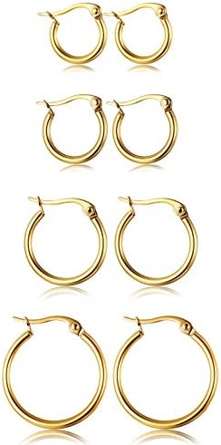 ORAZIO 4 Pairs Stainless Steel Hoop Earrings Set Cute Huggie Earrings for Women,Gold-Tone,10MM-20MM