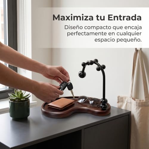 Organizador entrada vaciabolsillos madera nogal para llaves 5