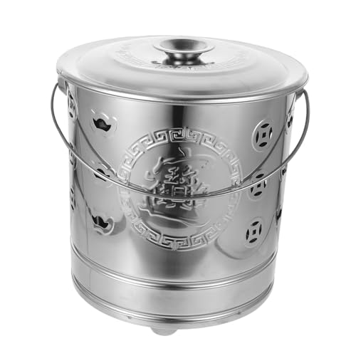 MOTHNUR Incinerador de Auspiciosidad de Acero Inoxidable Plata, Cubo para Quemar Dinero y Papel, Multifuncional y Resistente para Quemar Ofrendas y Sacrificios