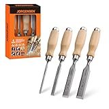 Jorgensen 4-Piece Wood Chisel Set, Chromium Alloy Steel Beveled Edge Wood Chisels, Wood Chisels for Woodworking, Ergonomic Hardwood Handle with Metal Ferrule, 1/4