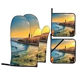 Escenarios aplicables: después de recibir este juego de cocina de cuatro piezas YYHWHJDE Sunset in Barcelona Prints, se puede utilizar para quitar la tapa de la cocina, hornos microondas, cuencos y platos de horno, así como para asar al aire libre.